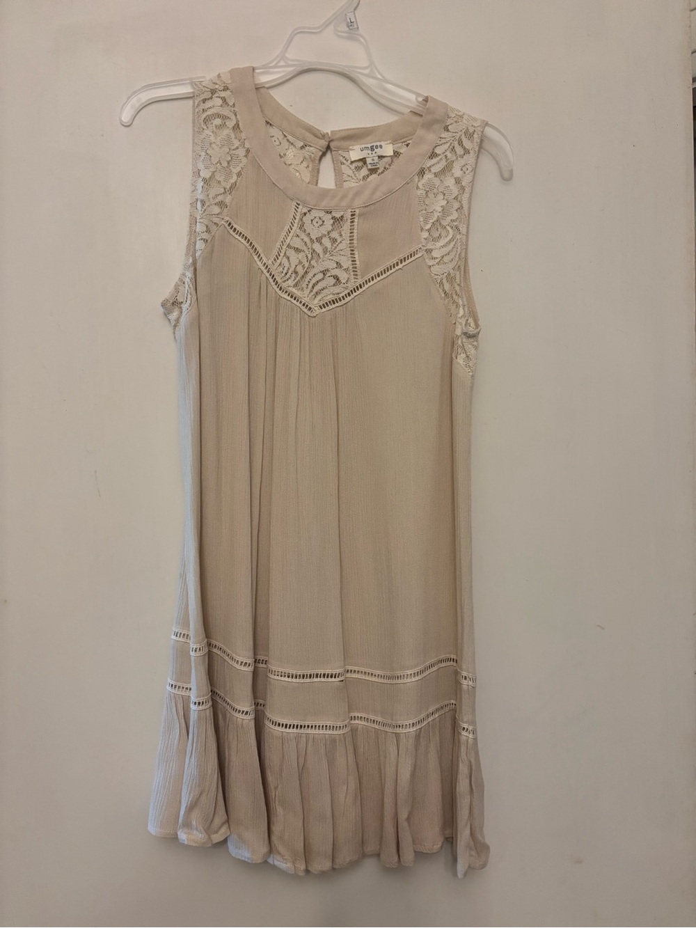 Umgee Cream Lace-Yoke Mini Dress